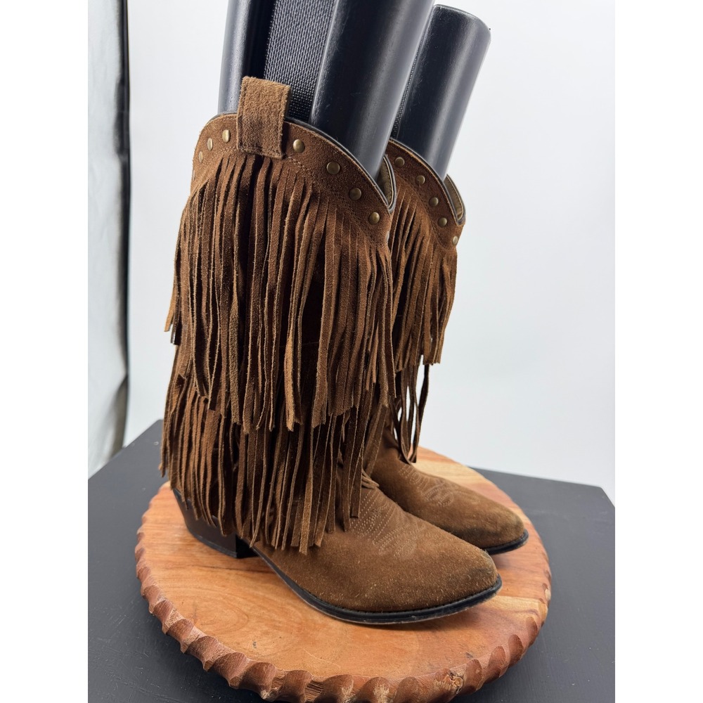 Smoky Mountain 6556 Fringe Boots Womens 7.5 Brown Suede Studded Western Cowboy